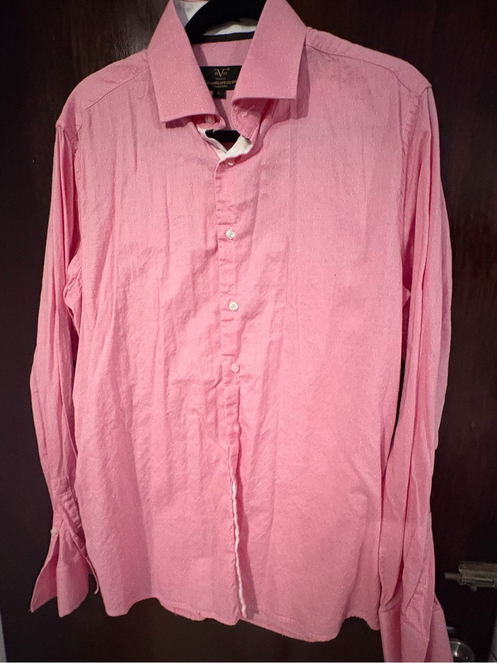Vintage Versace Men's Pink Button-Down Dress Shirt. Size Large.